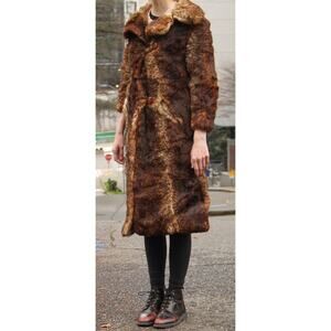 Vintage real Fur Coat full long button dyed RABBIT? sz XS *MAJOR FLAW* *READ*